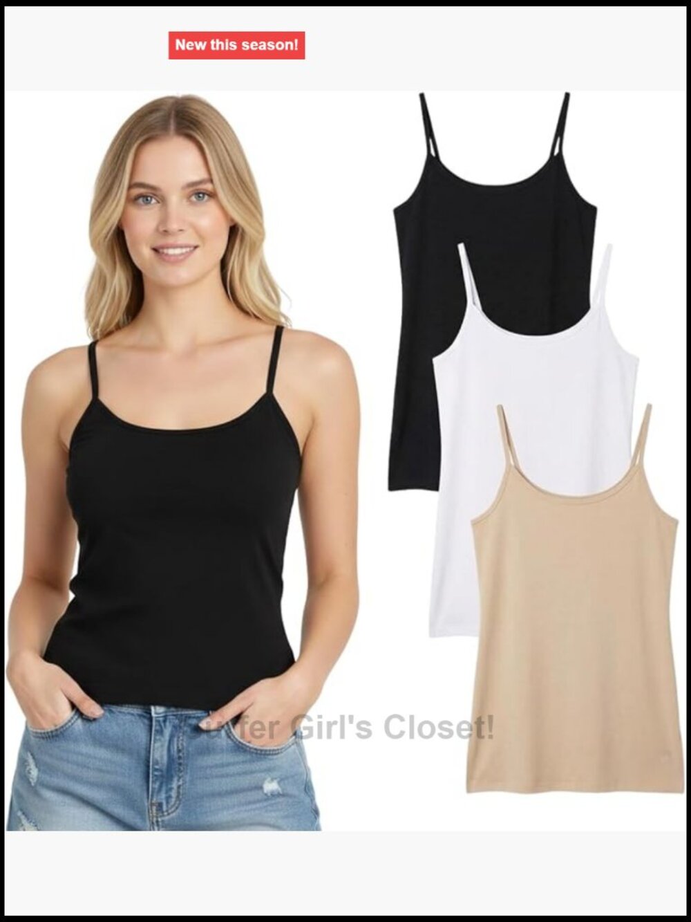 Women's Cotton Spaghetti Strap Tank Tops 3 Pack Scoop Neck Sleeveless Casual